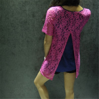 2016春季新款韩版夏季宽松t恤女装短袖纯色蕾丝女修身上衣