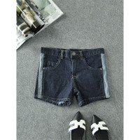 春季新款女士拼接撞色短裤女装深蓝色水洗牛仔短裤