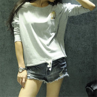 纯色系带T恤女百搭短款衣服女夏装上衣女长袖韩范宽松大码上装