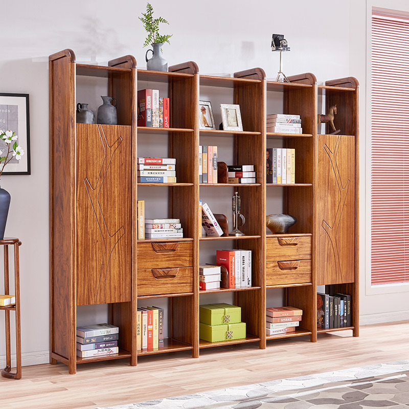 光明家具进口高档乌金木书柜现代中式全实木书架带门书橱储物架