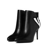 女靴高跟鞋短筒踝靴细跟淑女气质拼色真皮秋冬款尖头欧美秋冬女靴