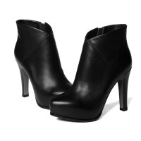 女靴马丁靴高跟短筒防水台粗跟真皮秋冬款气质欧美尖头通勤女靴