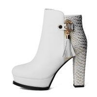 女靴马丁靴高跟短筒踝靴蛇纹圆头真皮防水台潮流粗跟欧美马丁女靴