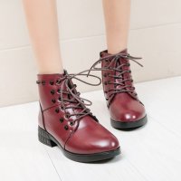 女靴马丁靴真皮短筒铆钉舒适圆头系带纯色秋冬复古女靴