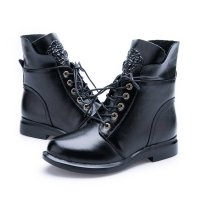 女靴马丁靴真皮短筒平跟平底舒适圆头系带纯色秋冬复古马丁靴