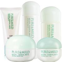泊美PURE&MILD 植物芯润白凝亮美白5件套II(滋润型)洁面120g水150g乳液120g面霜50g睡眠面膜80g