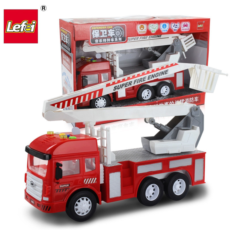 LEFEI/乐飞 儿童中号声光惯性消防车模型玩具 早教益智长臂消防玩具车工程车套装3-6岁