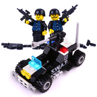 古迪积木儿童玩具防暴警察拼装塑料玩具男孩适用年龄6岁以上 突击车9406 50-100块