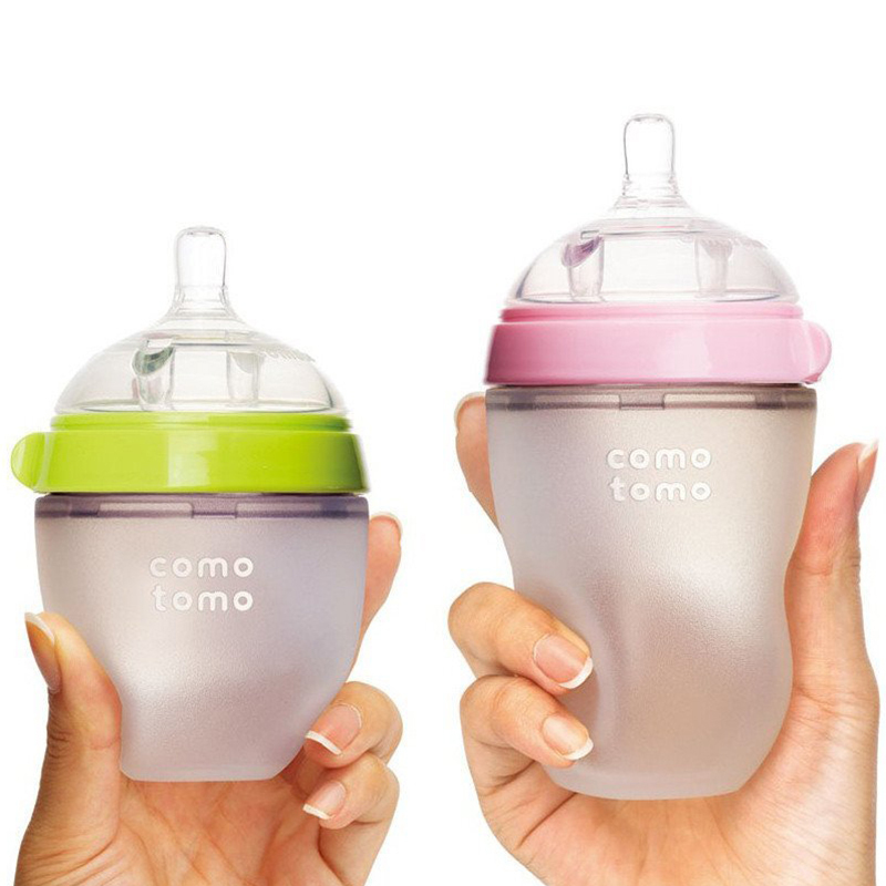 可么多么Comotomo 婴儿硅胶宽口径奶瓶粉红250ml+绿色250ml