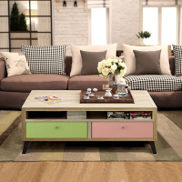 茶几带抽屉彩色茶几桌小茶几原木色边桌小桌子边几非实木茶几客厅家具 淡蓝+亮粉