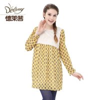 德莱茜孕妇装 秋装韩版宽松长袖孕妇连衣裙 拼毛呢雪纺孕妇长裙子