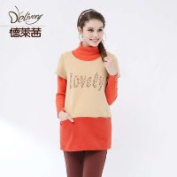 德莱茜孕妇装 秋冬款 韩版孕妇上衣 拼色磨毛绒卫衣背心