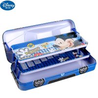 迪士尼联众多层笔盒小学生汽车款多功能 三层汽车铅笔盒DM0937新款深蓝色