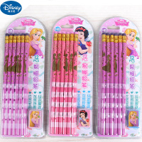 迪士尼公主儿童盒装小学生带橡皮头铅笔男女孩卡通写字铅笔3盒装