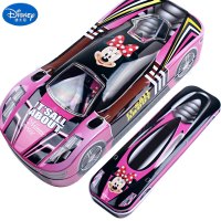 迪士尼米奇米妮男女童双层带小盒铁笔盒小学生汽车造型文具笔盒