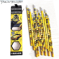 变形金刚男生儿童皮头铅笔小学生绘画写字12支装木质带橡皮铅笔