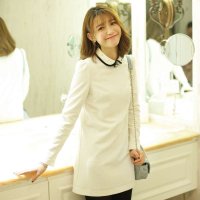 A24144 新款连衣裙气质撞色镶边小翻领长袖秋冬连衣裙（送胸花）