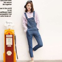 A24404莉家 秋装新品 俏皮百搭宽松型背带牛仔九分裤