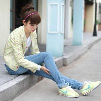 A23251莉家 秋装新品 百搭水洗磨白窄脚修身牛仔裤