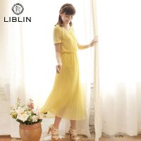 A24565莉家 秋装新品 唯美短袖款风琴褶连衣长裙