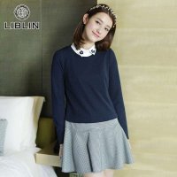 A24522莉家 秋装新品 经典千鸟格荷叶摆拼接连衣裙