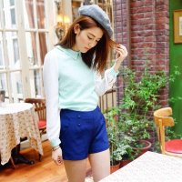 A24389莉家 秋装新品 激光割花小翻领手工钉珠拼接款上衣