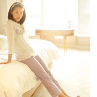 A24532莉家 秋装新品 专属字母七分袖上衣香芋紫长裤家居服套装