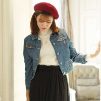 A24082莉家 秋装新品 时尚宽松版翻领中短款牛仔服