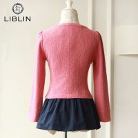 A24475莉家 秋装新品 气质款七分袖圆领撞色下摆假两件上衣