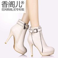 香阁儿 2013春秋季新款女靴子真皮 裸靴厚底防水台高跟 短靴女鞋