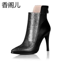 香阁儿 2014春季新款 凉靴 真皮尖头镂空羊皮高跟高帮鞋女鞋子