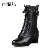 香阁儿 秋冬新款 全真皮短靴舒适马丁靴 机车靴厚底军靴女靴子