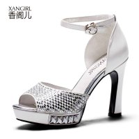 香阁儿 2014夏季新款 水钻防水台金属扣高跟女鞋羊皮凉鞋 预售