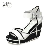 香阁儿 2014夏季新款真皮 超高坡跟防水台露趾凉鞋女时尚个性女鞋