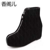 香阁儿 2012秋款正品真皮牛皮厚底网格内增高短靴 H01