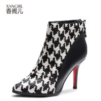 香阁儿 新款秋季女鞋欧美短靴及踝靴牛皮马毛细跟尖头短筒靴女靴