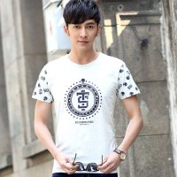 维杰斯 2015夏装新款 男士圆领时尚百搭短袖T恤 潮男简约韩版休闲纯棉夏季男青少年短袖T恤装