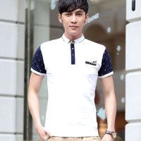 维杰斯 2015新款 夏季男士小翻领短袖T恤潮 时尚拼接潮男休闲全棉 POLO衫