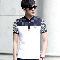 维杰斯 2015夏季新款 男士小翻领短袖T恤潮 时尚拼接潮男休闲全棉 POLO衫