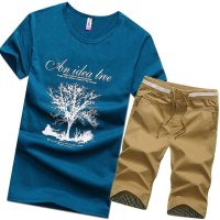 维杰斯 夏装新款男装T恤套装 男士韩版短袖T恤+短裤套装T恤男 短袖男T恤+休闲短裤