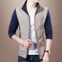 维杰斯 2015秋装新款男装拼接夹克 潮男 韩版时尚休闲拼接立领夹克 外套 男外衣