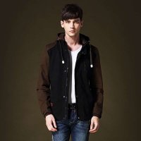 维杰斯 2015秋装新款男装拼接针织夹克 男士韩版休闲时尚拼接连帽百搭夹克外套 男外衣