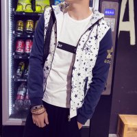 维杰斯 2015秋新款男士夹克 潮 男装韩版修身连帽开衫外套 时尚休闲百搭拼接男外衣 80180