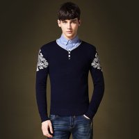 维杰斯 2015秋冬新款 男装 男士韩风都市休闲时尚百搭12针提花V领针织衫毛衣