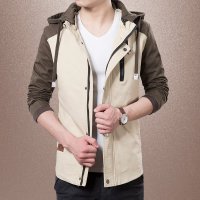 维杰斯 2015春秋新款男装 日系韩版修身纯棉水洗夹克 时尚休闲百搭拼接男外衣