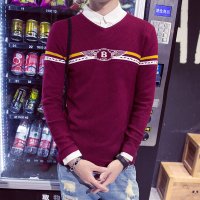 维杰斯 2015秋冬新款男装 日系韩风都市休闲12针插色V领 时尚 百搭针织毛衣