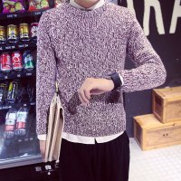 维杰斯 2015春秋新款男装 日系韩版粗针双色 时尚休闲百搭 针织衫毛衣 男 潮