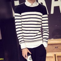 维杰斯 2015秋冬新款男装 日系韩风休闲12针双层提花针织 时尚修身百搭圆领套头针织衫 潮男