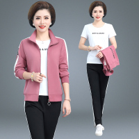 中老年运动套装女春秋2021新品休闲大码三件套运动服妈妈装运动装套装