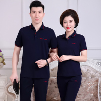 均妮休闲运动情侣套装中老年2022夏季新款中年大码男士运动服妈妈装晨练跑步羽毛球运动装